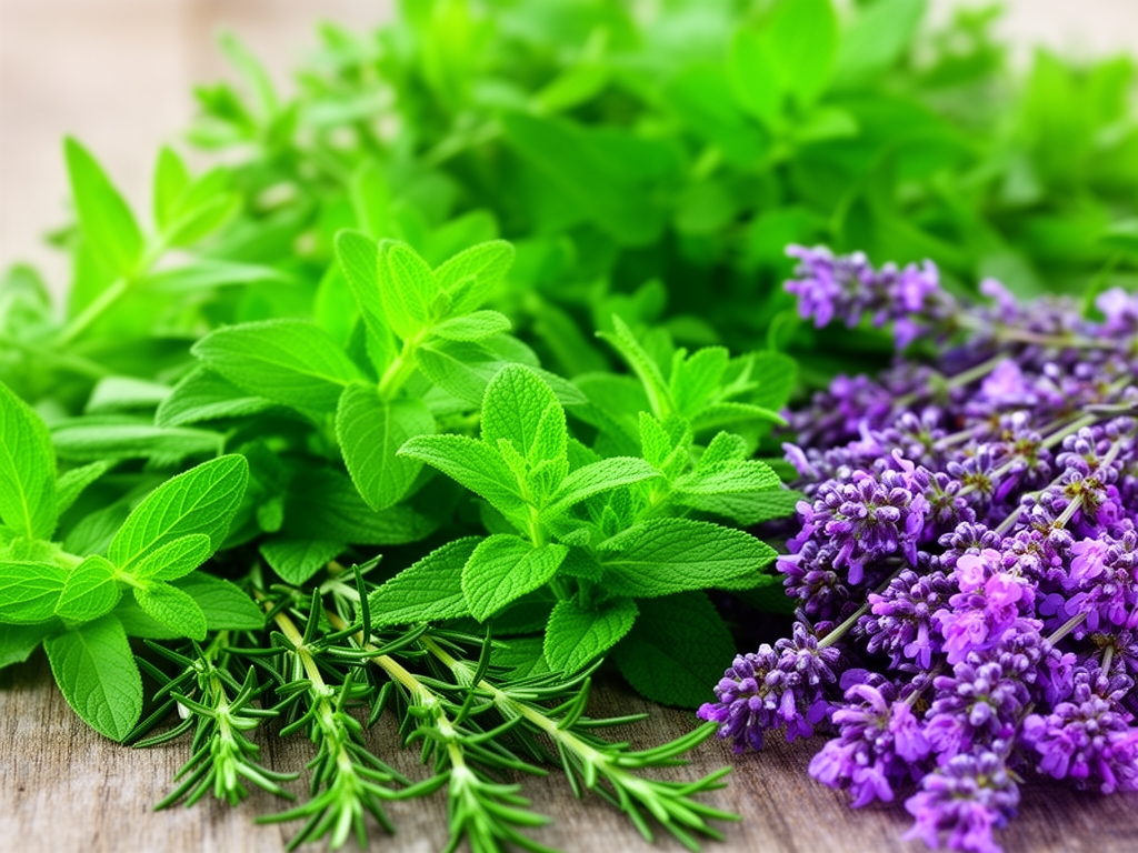 Gros plan sur des plantes médicinales fraîches incluant de l'échinacée, du gingembre et des racines d'astragale disposées sur une surface en bois naturel